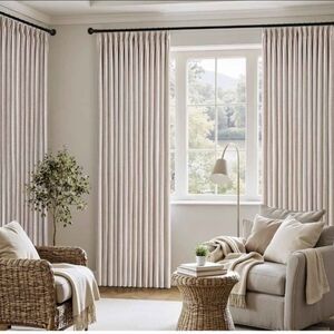 Pinch Pleated Thick Linen Curtains 84 Inch 4 Panels Set Back Tab Memory Trained